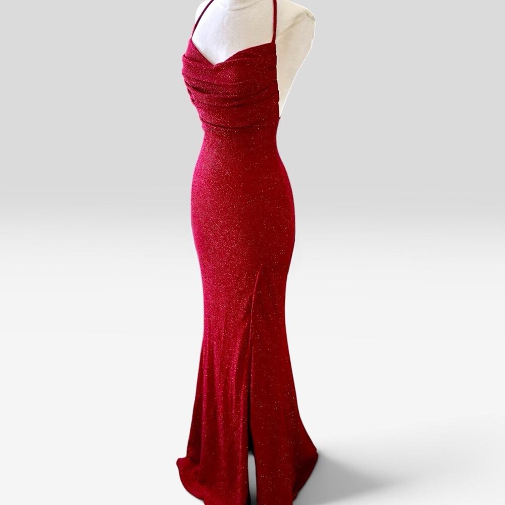 Fashion Nova Sparkle Glitter Halter Maxi Dress S Stretchy Formal Evening Gown